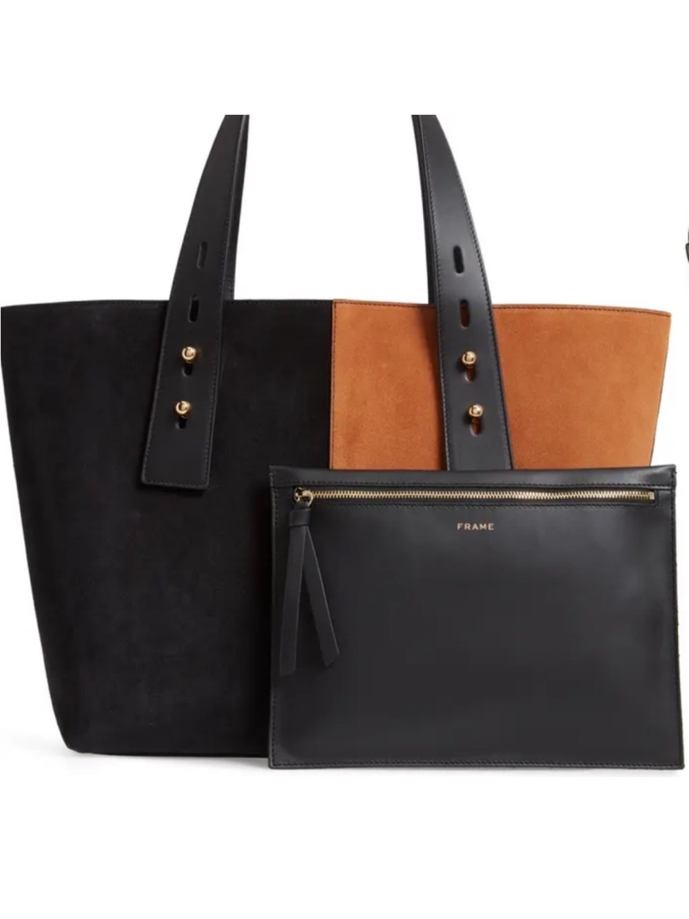 Frame Denim Two-Tone Suede and leather Tote Bag in Black and Cognac Les Second